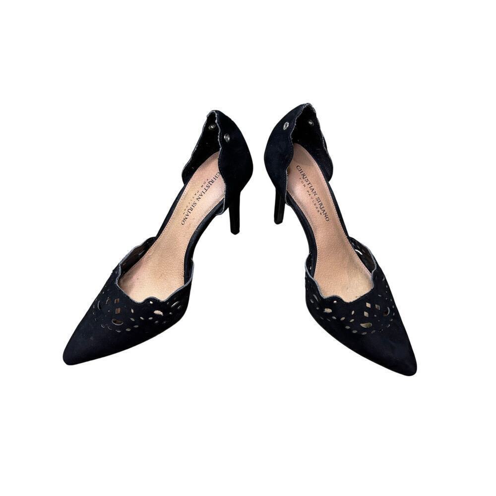 Christian Siriano Women's 9 Black Suede Eyelet High Heels, Ankle Lace Up Option - Picture 2 of 11